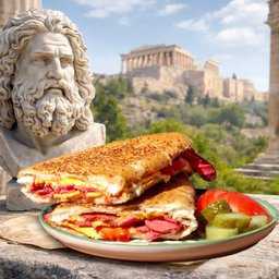 Zeus Tost: cheddar, sucuk, salam ve sosisli tam ekmek tost